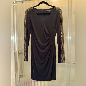 grey long sleeve formal dress Luxury 3D Flower Gray Long Sleeves Evening Dresses for Wedding Party S –  DreamyVow main image 1
